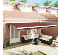 Wicterencia Auvent extensible rouge noir 500 x 300 cm - Protection solaire - Auvent de terrasse - Ombrage de balcon - Bras articulé - Manivelle - Valance à cassette - Store latéral - Tissu - Toit de