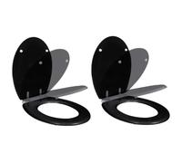 Wicterencia Lot de 2 sièges de toilettes avec système d'abaissement automatique - Noir - En MDF - Compatible avec les cuvettes de WC courantes - Montage facile - Anneau de siège durable pour salle de