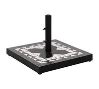 Wicterencia Pied de parasol carré noir et blanc 12 kg pour terrasse, balcon, jardin, matériau robuste avec carreaux en céramique, convient pour mât de diamètre 22/25/32 mm, manchon de sol stable