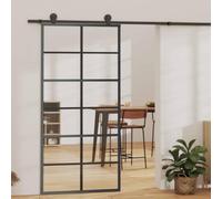 Wicterencia Porte coulissante avec verre ESG et cadre en aluminium 90 x 205 cm pour portes intérieures, portes de balcon, portes en verre et projets de rénovation avec kit de ferrures robustes et