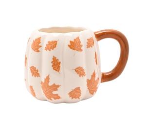 Widdop and Co Country Living Tasse citrouille - Tasse en céramique avec feuilles d'oranger pour l'automne, boissons chaudes confortables, cadeau saisonnier pour les amateurs de café et de thé