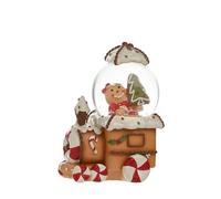 Widdop Boule à neige Père Noël et train d'amis - Boule à neige de Noël en verre de 45 mm avec motif train de pain d'épice - Décoration festive et cadeau