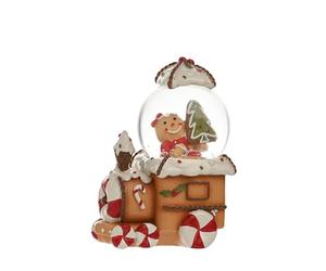 Widdop Boule à neige Père Noël et train d'amis - Boule à neige de Noël en verre de 45 mm avec motif train de pain d'épice - Décoration festive et cadeau
