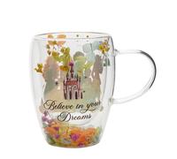 WIDDOP & CO Tasse en cristal avec fleurs séchées Princesses Disney (Ariel, Jasmine, Belle, Merida) - Décoration vibrante - Idée cadeau
