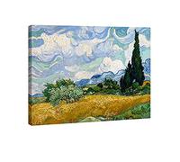 Wieco Art - Champ de blé aux cyprès de Van Gogh, peinture à l'huile classique, reproduction, paysage moderne encadré, œuvre d'art gi sur toile, décoration murale pour salon, maison, bureau