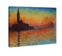Wieco Art - Crépuscule à Venise par Claude Monet Reproduction des peintures à l'huile, Impressions sur toile gi des illustrations pour décoration murale, Tendue et encadrée Art moderne, DE