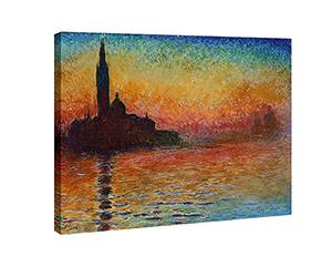 Wieco Art - Crépuscule à Venise par Claude Monet Reproduction des peintures à l'huile, Impressions sur toile gi des illustrations pour décoration murale, Tendue et encadrée Art moderne, DE