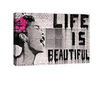 Wieco Art Impression moderne sur toile de Life is Beautiful par Banksy pour décoration murale de chambre à coucher ou bureau Gris Cadre noir, gris, 36x24inch (90x60cm)