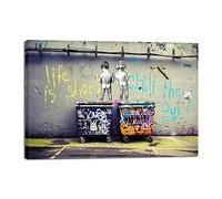 Wieco Art Impression sur toile encadrée Life is Short Chill the Duck Out Banksy Boys - Impression sur toile pour chambre à coucher, bureau