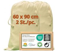 WIESEN.design Sac à fruits - 280 g/m² en coton robuste certifié Oeko-Tex pour des applications professionnelles durables, 60 x 90 cm - Lot de 2 sacs cadeaux, sacs à oignons, sac à cordon de serrage