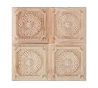 Wifehelper 4 Pcs Sculpture à Carreaux Applique Non Peint Decal pour Décoration de Meubles en Bois Naturel Appliques Carré Fleur Sculpture Stickers Décoratif en Bois Artisanat 6x6 cm (3#)