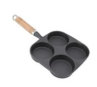 Wifehelper Poêle à Oeufs Patio Omelette Pan en Fonte Cookout Poignée en Bois Non Revêtue Ustensiles Poêle en Fonte Pancake Maker pour 4 Tasses Pan