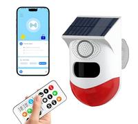 WiFi Detecteur de Mouvement, Sirene Alarme Extérieur/Intérieur Alimentation Solaire Prise en Charge, Volume 0~120dB, Contrôle à Distance, Réglage Horaire, avec Télécommande