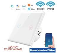 WiFi Interrupteur tactile sans fil intelligent,Contrôlé l'APP à Distance,Timer,EU,pour Tuya,Google Home,Alexa--White 2 gang