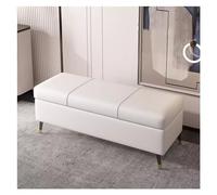 WIGSELBL Banc ottoman rembourré en similicuir avec rangement, repose-pieds d'entrée, banc à chaussures avec couvercle à charnière, banc ottoman moderne avec pieds en métal (blanc, 120 cm)