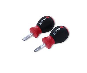 Wiha 31191, jeu de tournevis à fente (stubby) 6,5 mm x 25 mm et à tête cruciforme nº2 par 25 mm avec poignée SoftFinish