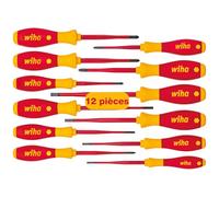 Wiha – Jeu de 12 tournevis 3201K12 SoftFinish slimFix VDE isolés (Fente, Phillips, Pozidriv, Torx)