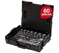 Wiha Jeu de clés à douille + jeu d’embouts dans L-Boxx I 60 pièces I Douilles dans les tailles 4-14 mm, 1/4 pouce + 10 mm - 34 mm, 1/2 pouce I Cruciforme, Pozidriv, TORX (44685)