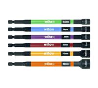 Wiha Wiha Jeu de clés à douille magnétique 6 pièces I Codé par couleur I 5,5 - 13 mm I 150 mm extra long I jusqu’à 79 Nm, 1/4 I Jeu de douilles pour visseuse I Douille hexagonale magnétique I Douilles