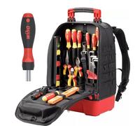 Wiha Sac à dos à outils d'électricien 27 pièces I avec équipement de base pour électricien I Fond stable I Avec compartiment pour ordinateur portable I Poches pour accessoires (45528) (standard avec