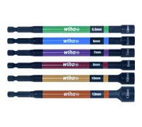 Wiha Wiha Jeu de clés à douille magnétique 6 pièces I Codé par couleur I 5,5 - 13 mm I 150 mm extra long I jusqu’à 79 Nm, 1/4 I Jeu de douilles pour visseuse I Douille hexagonale magnétique I Douilles