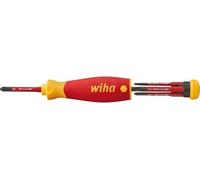 Wiha Tournevis porte-embout PocketMax électricien isolé avec 4 embouts (45296) Magasin d'embouts slim isolés Fente plat cruciforme ou PH et PlusMinus