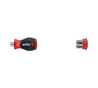 Wiha Wiha Tournevis porte-embout avec magasin d'embouts Pozidriv, Phillips avec 6 embouts, Stubby 1/4" sous blister (33741) Quantité:1