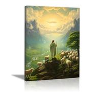WIKEO Jésus Christ Icône Affiche Arbre de la nature Jésus Animaux Image Chrétien Murale Art mural pour salon, chambre à coucher- Impression moderne Art Salon(Vert 8)-50x70cm Encadrée