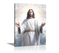 WIKEO JéSus Christ Toile Tableau Affiche de Jésus dans les Nuages nordique Impression sur toile Motif, Jesus Tableau religieux Salon Chambre Decoration(Blanc 4)-50x70cm Encadrée