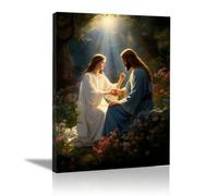 WIKEO JéSus Christ Toile Tableau Jésus Floral de la Nature Affiche Et Style Campagnard Toile Tableau, Decoration à La Maison Murale Tableaux salon, chambre(Vert 4)-30x40cm Encadrée