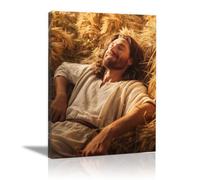 WIKEO JéSus Christ Toile Tableau Œuvres d’art modernes de Jésus Affiche Et Style Campagnard Toile Tableau, Decoration à La Maison Murale Tableaux salon, chambre(Beige 5)-60x90cm Encadrée