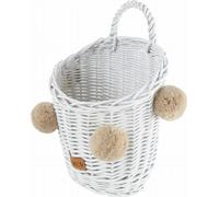 WikliBOX - Panier mural, panier décoratif blanc avec pompons - 17x20x30H