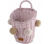 WikliBOX - Panier mural, panier décoratif rose avec pompons - 17x20x30H