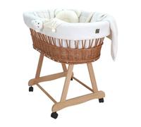 WIKLINOPOL Berceau - Couffin tressé à la Main Naturel avec châssis et Matelas - Ensemble de literie Teddy 5 pièces écru - Couffin bébé Portable à roulettes - Idéal pour Nouveau-né