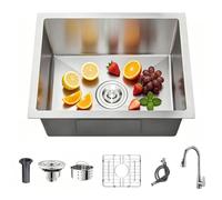 WIKLMOTH Évier de bar de cuisine encastrable en acier inoxydable 304 à cuve profonde faite à la main pour la préparation des camping-cars, évier de bar humide avec grille inférieure pour poste de