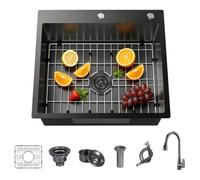 WIKLMOTH Évier de bar de cuisine encastrable en acier inoxydable 304 à cuve profonde faite à la main pour la préparation des camping-cars, évier de bar humide avec grille inférieure pour poste de