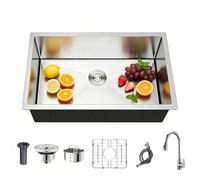 WIKLMOTH Évier de bar de cuisine encastrable en acier inoxydable 304 à cuve profonde faite à la main pour la préparation des camping-cars, évier de bar humide avec grille inférieure pour poste de