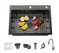 WIKLMOTH Évier de bar de cuisine encastrable en acier inoxydable 304 à cuve profonde faite à la main pour la préparation des camping-cars, évier de bar humide avec grille inférieure pour poste de