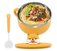 wiksite Bol à ramen en acier inoxydable avec couvercle et fourchette - Bol à soupe rapide en forme de chien avec poignées - Bol à salade portable résistant à la chaleur - Bol à pâtes - Jaune
