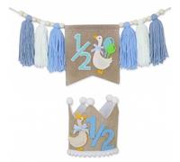 Wilafury Bannière Demi-Anniversaire, bannière thème oie 1/2 Anniversaire avec Guirlande de Pompons pour décorations de fête bébé 6 Mois, 2 m