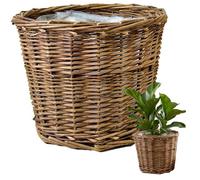 Wilafury Panier de jardinière en Osier tissé à la Main avec Doublure, paniers de Plantes en rotin Naturel pour Plantes d'intérieur, Couvercle Pot Fleur décoratif, 17x14 cm