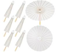 Wilafury Parapluies en papier pour mariages, 6 parasols avec manche en bois pour décoration de mariage en plein air, accessoires photo, fête dans le jardin (blanc, 60 cm)
