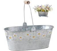 Wilafury Seau de Fleurs galvanisé, jardinière Ovale Rustique en métal pour Plantes d'extérieur, Pot de Fleurs Ferme et récipient décoratif, 19, 5x11, 5x8 cm