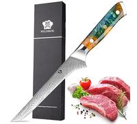 WILDMOK Couteau à désosser, couteau à filet de 17,8cm, couteau de désossage en acier damas japonais, couteau à filet forgé à la main pour la viande de poisson volaille débonage avec la résine