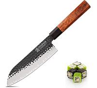 WILDMOK Couteau Santoku de 17,8 cm 3 couches en acier plaqué 9Cr18MoV, couteau asiatique forgé à viande et à légumes avec poignée octogonale