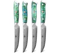 WILDMOK Lot de 4 couteaux à steak non dentelés de 12,7 cm, couteaux à steak japonais en acier Damas VG10, passent au lave-vaisselle