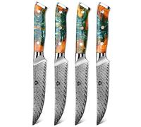 WILDMOK Lot de 4 couteaux à steak non dentelés de 12,7 cm, couteaux à steak japonais en acier Damas VG10, ensemble de couteaux à steak de qualité supérieure avec boîte cadeau