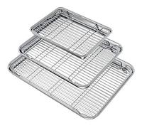 Wildone Ensemble de plaques de cuisson avec grille de refroidissement (3 plaques + 3 grilles), plaque de cuisson en acier inoxydable avec grille de refroidissement, non toxique, robuste et facile à