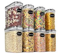 Wildone Lot de 8 récipients hermétiques pour céréales et aliments secs - capacité de 2,5 L pour sucre, farine, etc - couvercles anti-fuites noirs