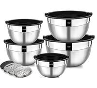 Wildone Lot de bols à mélanger avec couvercles hermétiques, 5 bols en acier inoxydable gigognes pour salade, Capacités 4,5L, 2,7L, 1,6L, 1,1L, 0,7L, Idéal pour mélanger, préparer et servir